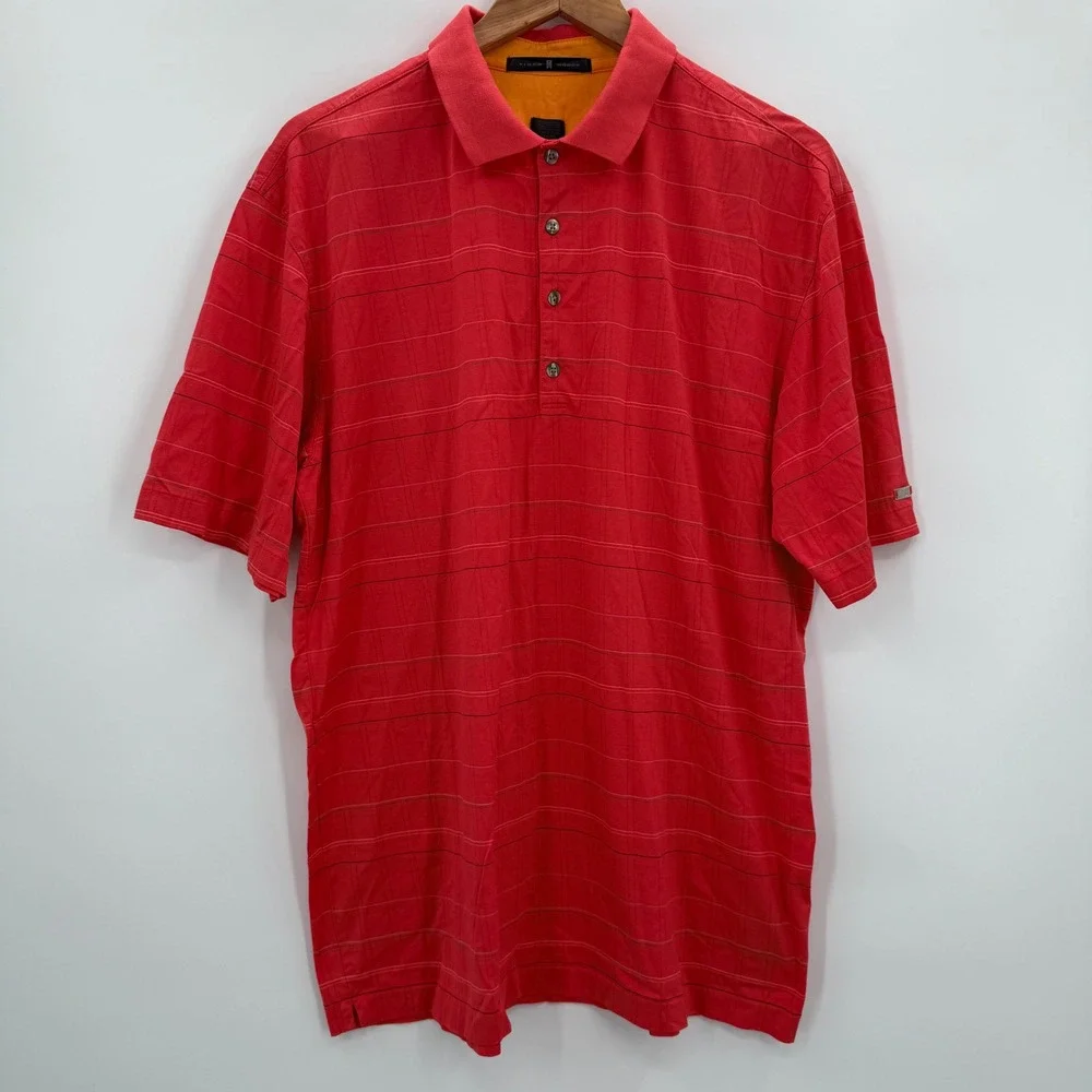 Tiger Woods Collection Golf Polo Shirt‎ Mens XL Red Striped Cotton Blend